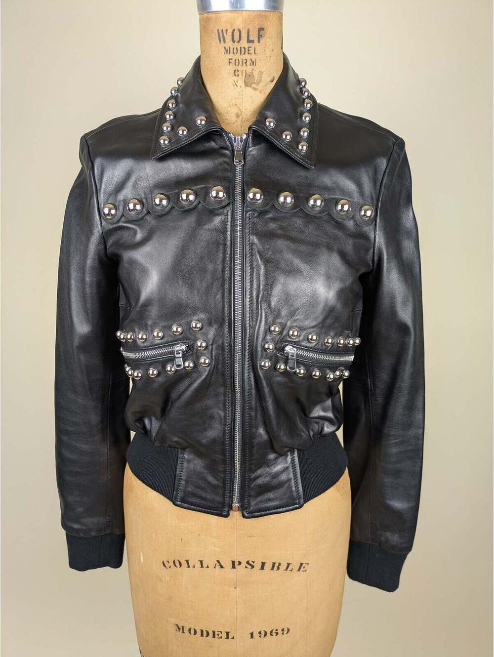 Red Valentino black studded scalloped leather jacket